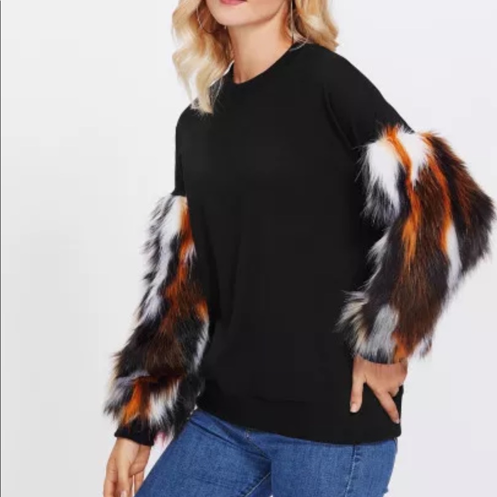 Faux fur sleeve sweatshirt